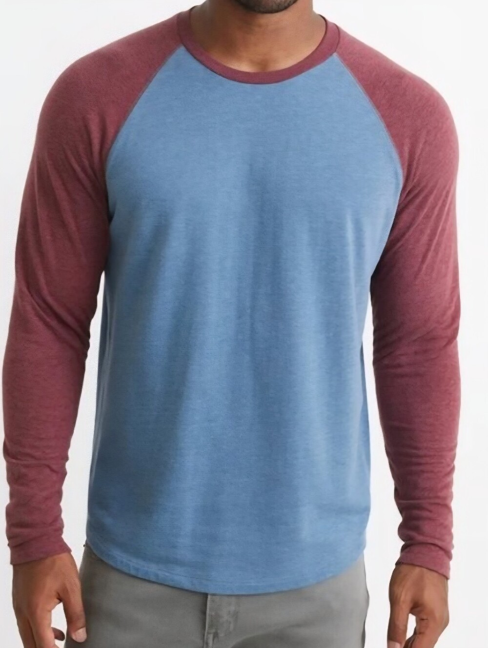 Marine Layer Tri-Blend Raglan Baseball Long Sleeve Tee Size L Soft Blue/Burgundy